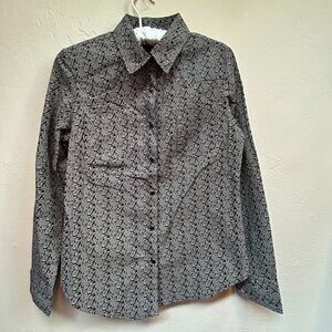 EL General Lady's Medium Black Paisley Print Pearl Snap Wester Shirt Long Sleeve
